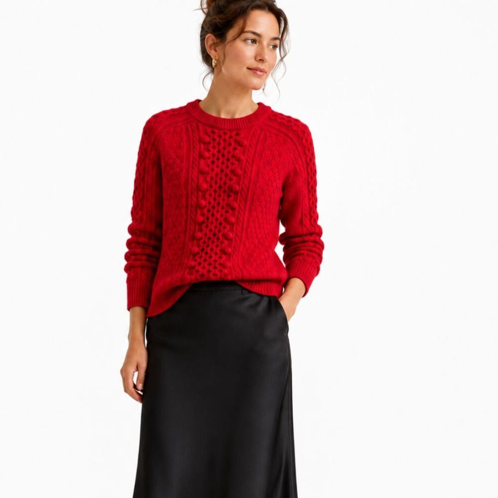 J. Crew red textured dot long sleeve thick knit Sweater Women Size Small